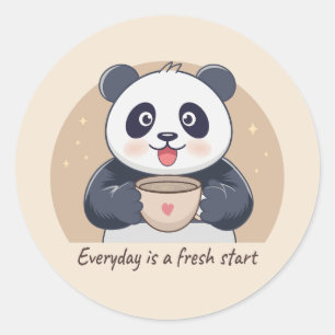 Adesivo Redondo Panda Fofo com Café