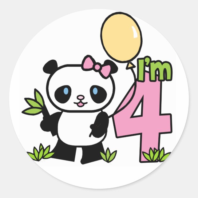 Adesivo Redondo Panda Girl 4th Birday (Frente)