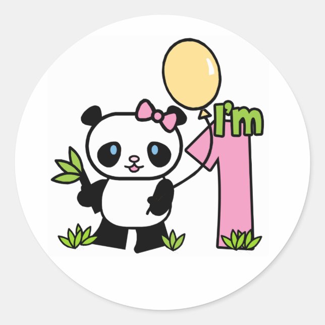 Adesivo Redondo Panda Girl First Birthday ClassRound Sticker (Frente)