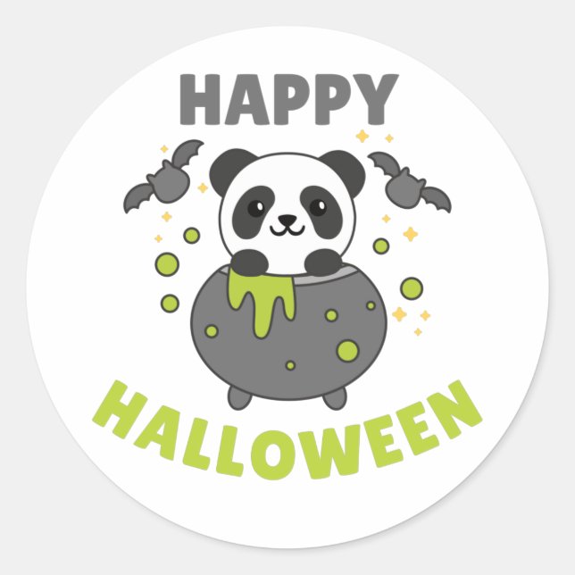 Adesivo Redondo Panda Happy Halloween Cauldron Bat ClassRound S (Frente)