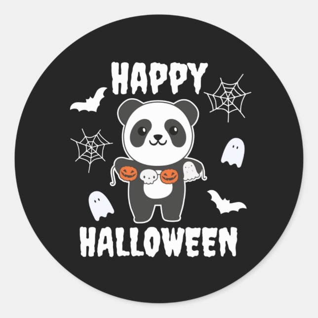 Adesivo Redondo Panda Happy Halloween Pumpkin Bat Costume (Frente)