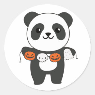 Adesivo Redondo Panda Happy Halloween Pumpkin Bat Costume Classume