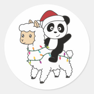 Adesivo Redondo Panda Lama Natal Animais de inverno na neve