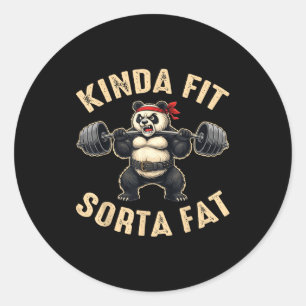 Adesivo Redondo Panda Levantando Peso Meio em Forma Um Pouco Gordo