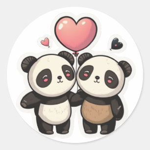 Adesivo Redondo Panda Love: Segurando o Sticker