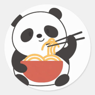 Adesivo Redondo Panda Mínimo Comendo Ramen