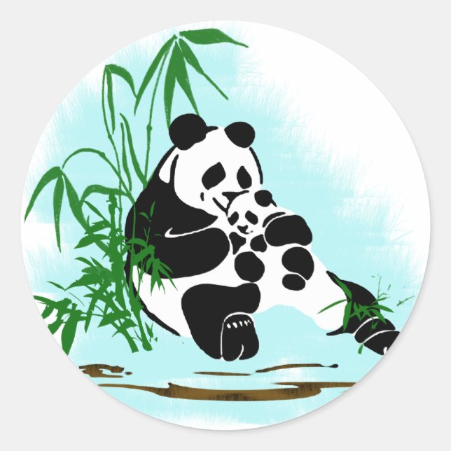 Adesivo Redondo Panda Momma e Bebê (Frente)