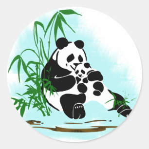 Adesivo Redondo Panda Momma e bebê