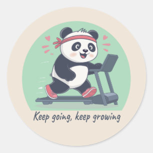 Adesivo Redondo Panda Motivacional Fofo em Esteira