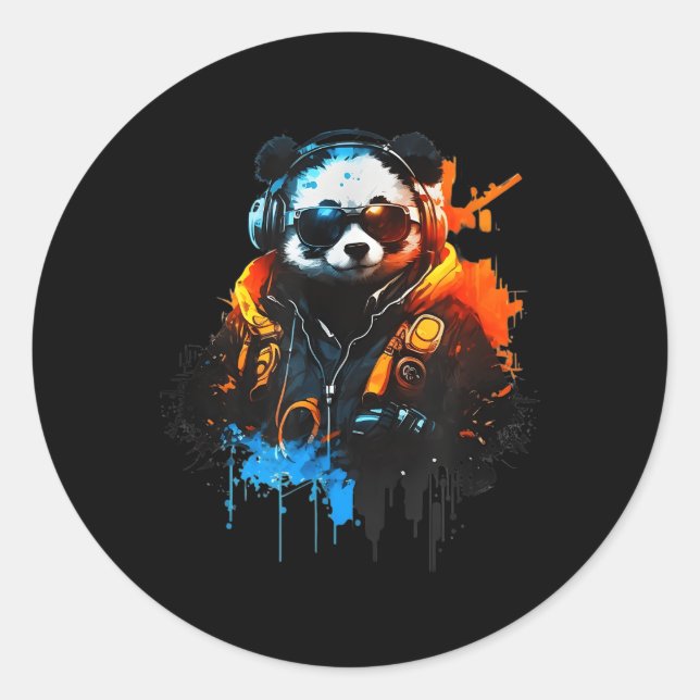 Adesivo Redondo Panda Music Dj Controller Gaming Panda (Frente)