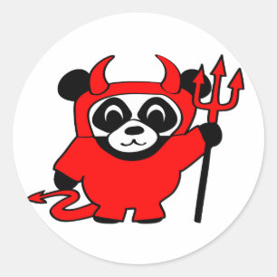 Adesivo Redondo Panda na fantasia do diabo vermelho