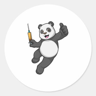 Adesivo Redondo Panda na Vacinação com Seringa