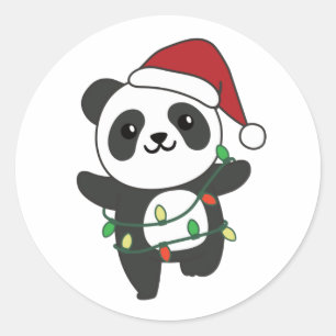 Adesivo Redondo Panda Natal Animais de inverno Pandas Clássica Rot