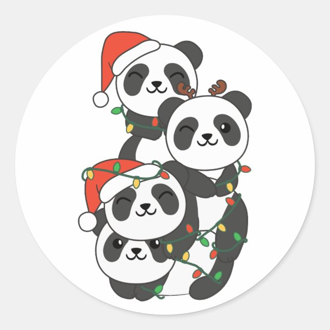 Adesivo Redondo Panda Natal Árvore de Natal Pandas (Frente)