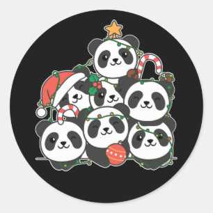 Adesivo Redondo Panda Natal Árvore Engraçado Natal Animal