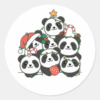 Adesivo Redondo Panda Natal Árvore Engraçado Natal Animal Natal