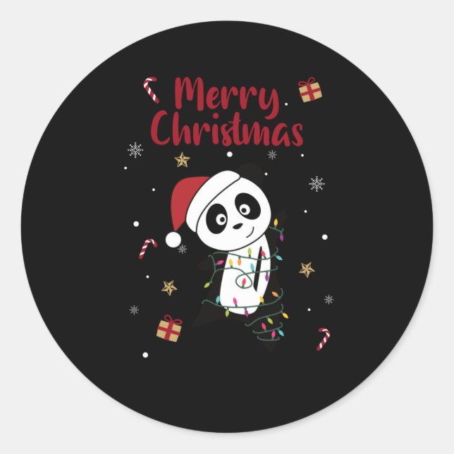 Adesivo Redondo Panda Natal Neve Animais de inverno Pandas (Frente)