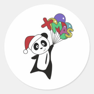 Adesivo Redondo Panda Natal Neve Animais de inverno Pandas