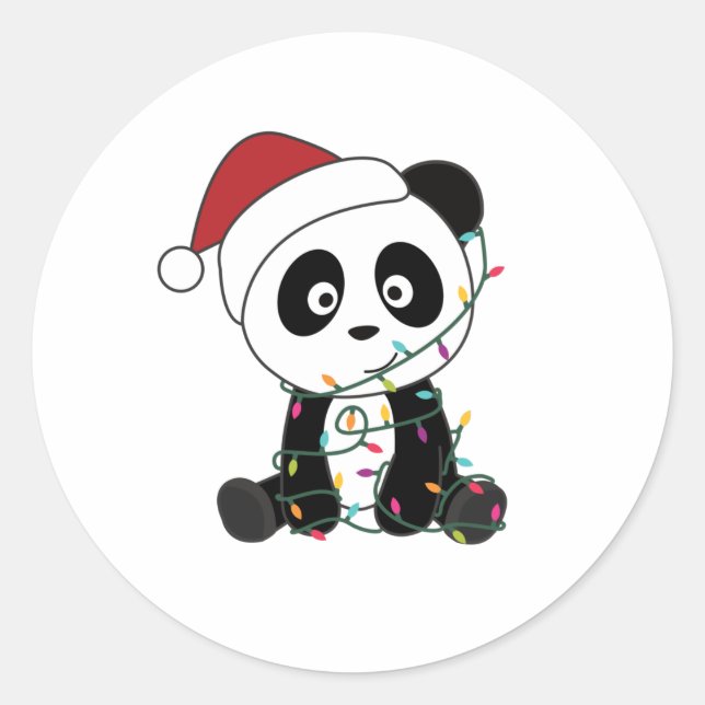Adesivo Redondo Panda Natal Neve Animais de inverno Pandas (Frente)