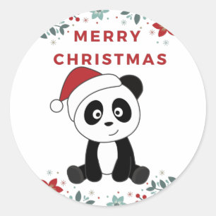Adesivo Redondo Panda natalina Animais de inverno Pandas Clássicos