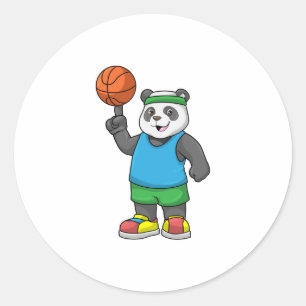 Adesivo Redondo Panda no Esporte com Basquete