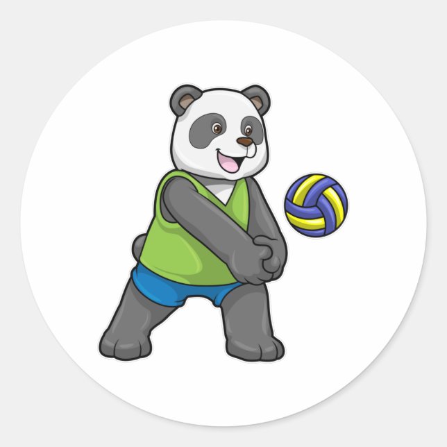 Adesivo Redondo Panda no Esporte com Voleibol (Frente)