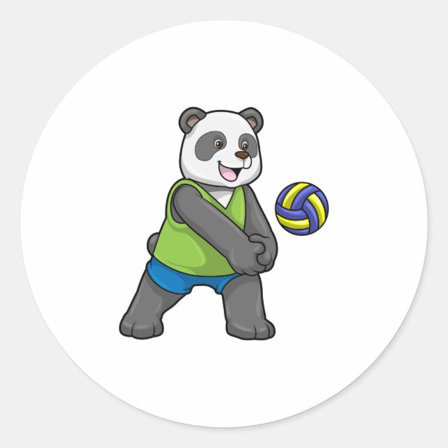 Adesivo Redondo Panda no Esporte com Voleibol (Frente)