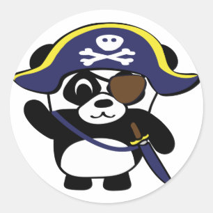 Adesivo Redondo Panda no Marinho Blue Pirate Costume