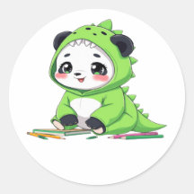 Panda numa fantasia de dinossauro