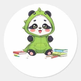 Adesivo Redondo Panda numa fantasia de dinossauro