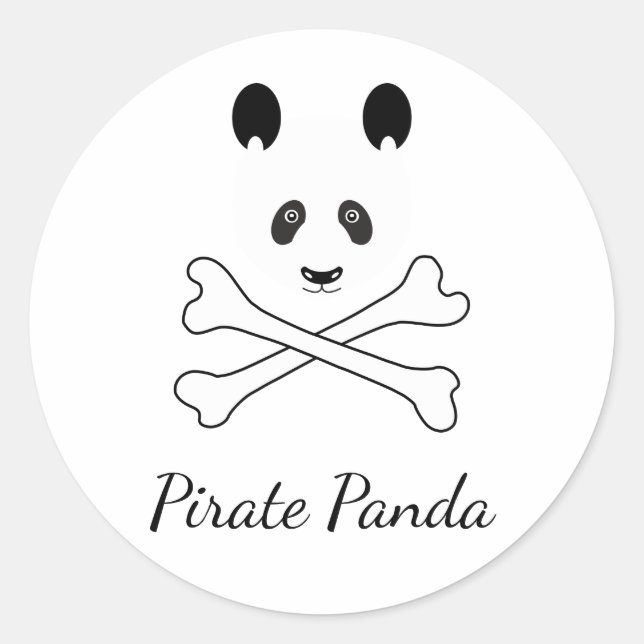 Adesivo Redondo Panda Pirata Branca e Preta Personalizada (Frente)