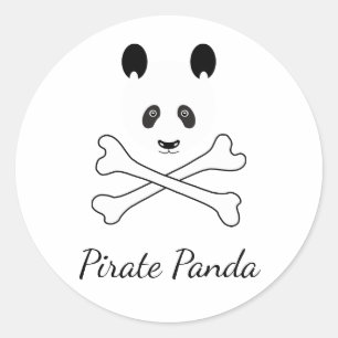 Adesivo Redondo Panda Pirata Branca e Preta Personalizada