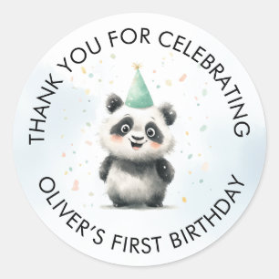 Adesivo Redondo Panda Primeiro Aniversário Obrigado Sticker