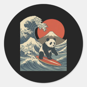 Adesivo Redondo Panda Surfando a Grande Onda Japonesa _4