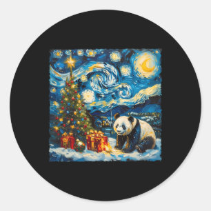 Adesivo Redondo Panda Van Gogh Style Starry Night Winter