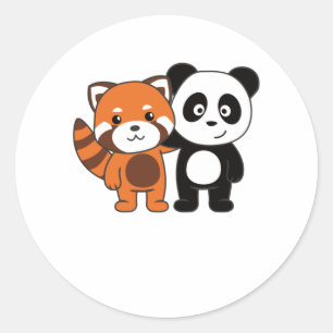 Adesivo Redondo Panda Vermelha Com Amantes de os animais Doce De P