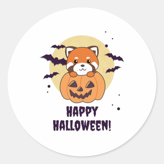 Adesivo Redondo Panda Vermelha Em Pumpkin Cute Pandas Happy Hallow (Frente)