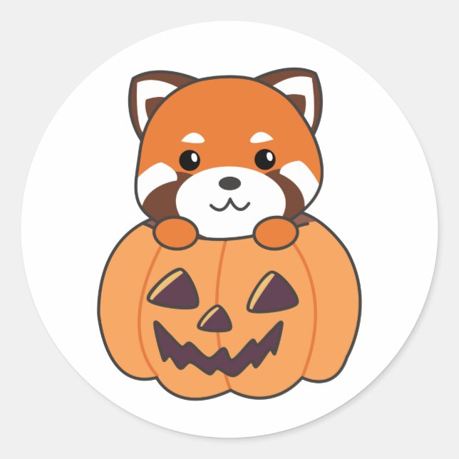 Adesivo Redondo Panda Vermelha Em Pumpkin Cute Pandas Happy Hallow (Frente)