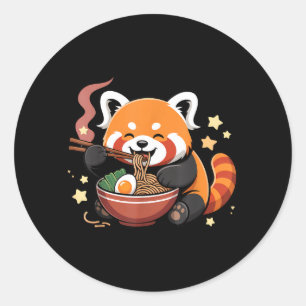 Adesivo Redondo Panda Vermelho Comendo Macarrão Ramen
