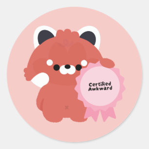 Adesivo Redondo Panda Vermelho Desajeitado Certificado