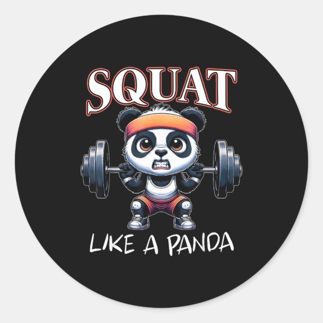Adesivo Redondo Panda Weightlifting Fitness Funny Gym Quote Squat  (Frente)
