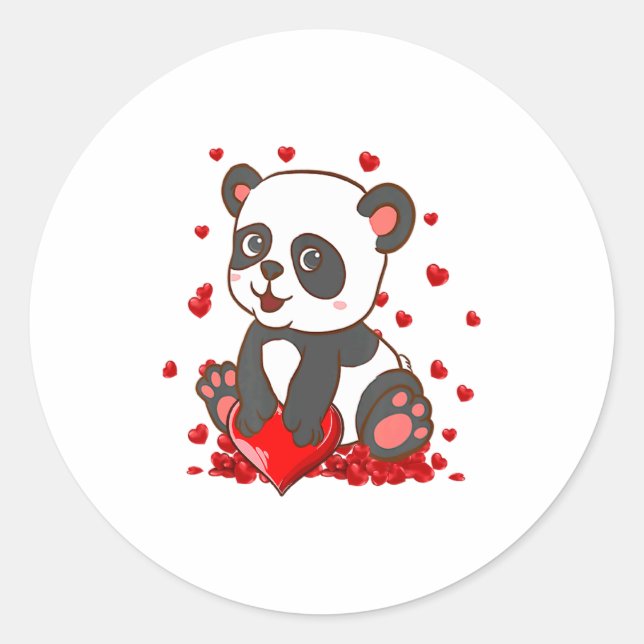 Adesivo Redondo Panda With Hearts Valentines Day Women And Girls  (Frente)