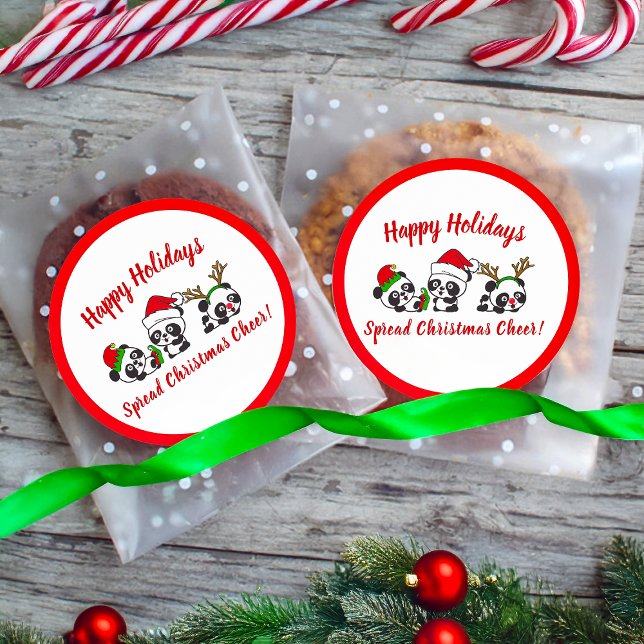 Adesivo Redondo Pandas de Natal Personalizadas (Criador carregado)