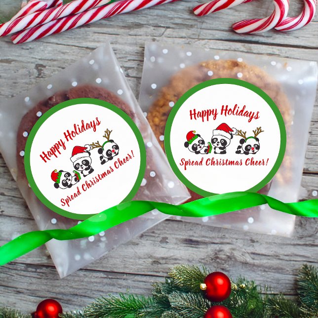 Adesivo Redondo Pandas de Natal Personalizadas (Criador carregado)
