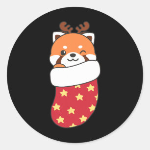 Adesivo Redondo Pandas Vermelhas Bonitas Em Meias De Natal Para O