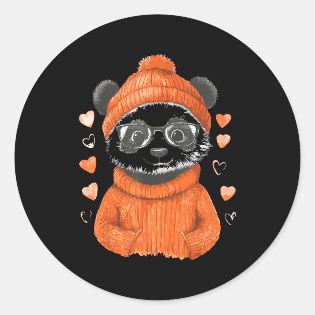 Adesivo Redondo Pandas With Hearts Love Valentine's Day Women Hear (Frente)