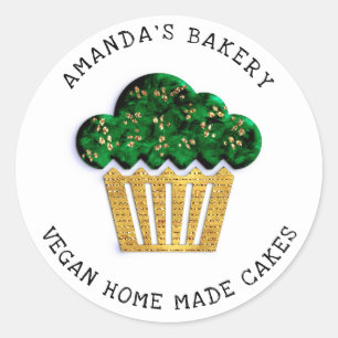 Adesivo Redondo Panificação de Casas Doce Muffin Verde Dourado