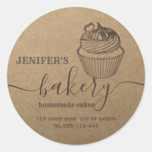 Adesivo Redondo Panificação Kraft cupcakes caseiros e doces