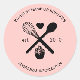 Adesivo Redondo Panificação moderna do Cupcake rosa-claro e preto