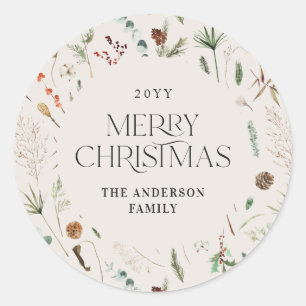 Adesivo Redondo Pano-água de Natal, botânico floral natural